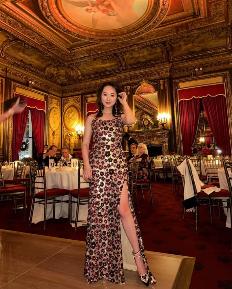 Dazzling Sequin Floral Gold Gown - Image 4