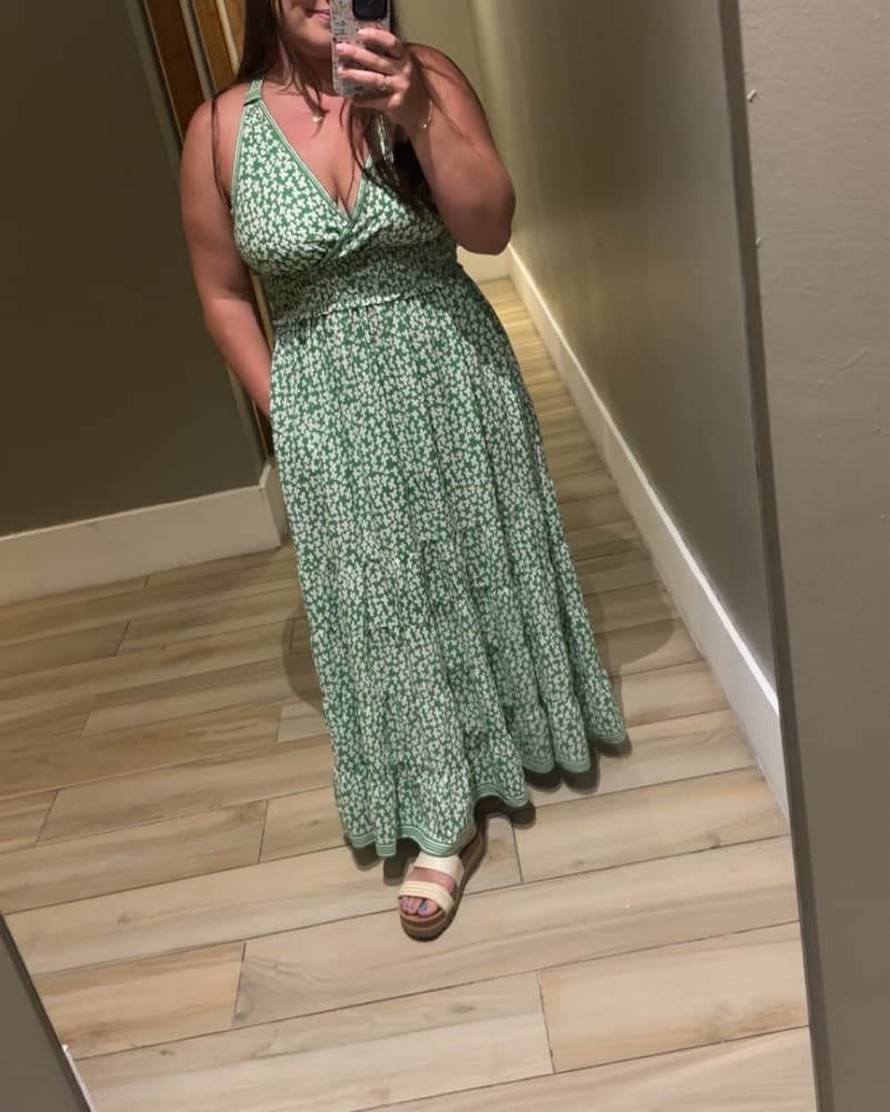 Green And White Floral Maxi Dress - Image 1
