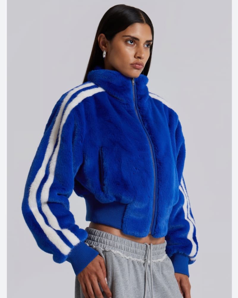Jaded London Blue Fur Cropped Coat - Image 1