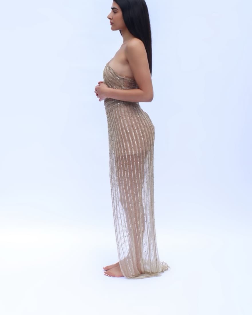 Gold Sparkly Gown With Rhinestones - Image 3
