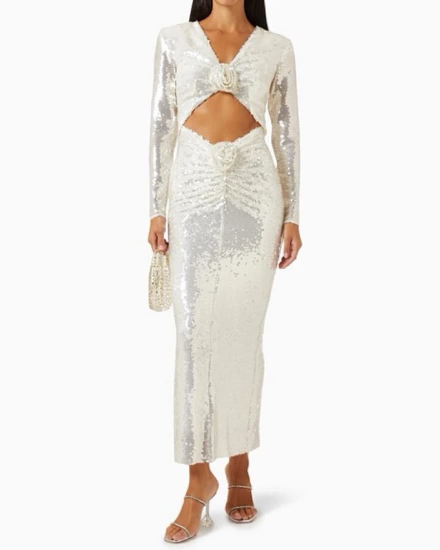 NYFW White Sequin Flower Dress - Image 4
