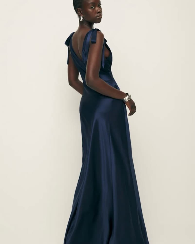 Reformation Pernille Navy Silk Dress - Image 2