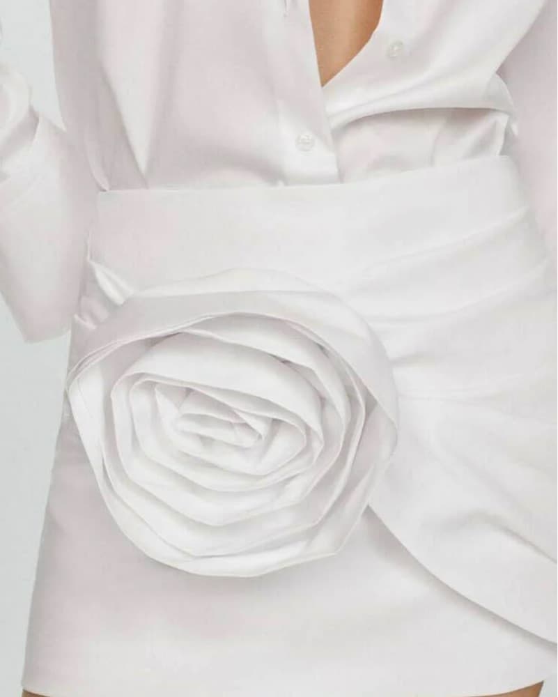 White Cotton Flower Rose Mini Skirt - Image 4