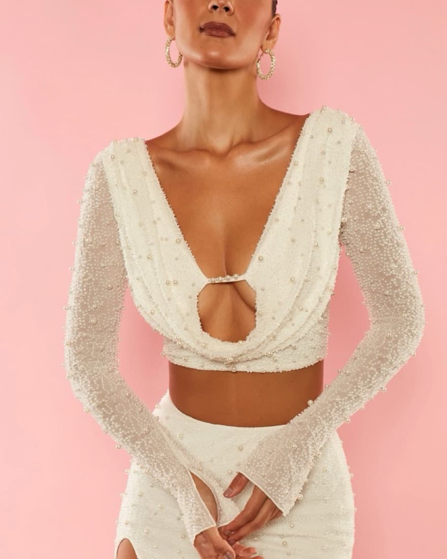 Oh Polly Long Sleeve Deep Plunge Top - Image 1