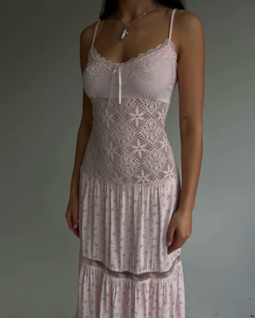 Pink Lace Frankies Bikinis Maxi Dress - Image 1