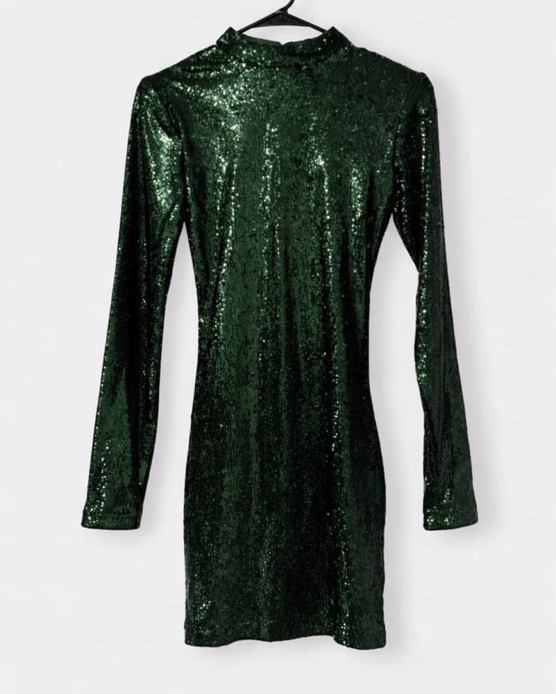 Elegant Emerald Green Sequin Mini Dress - Image 2