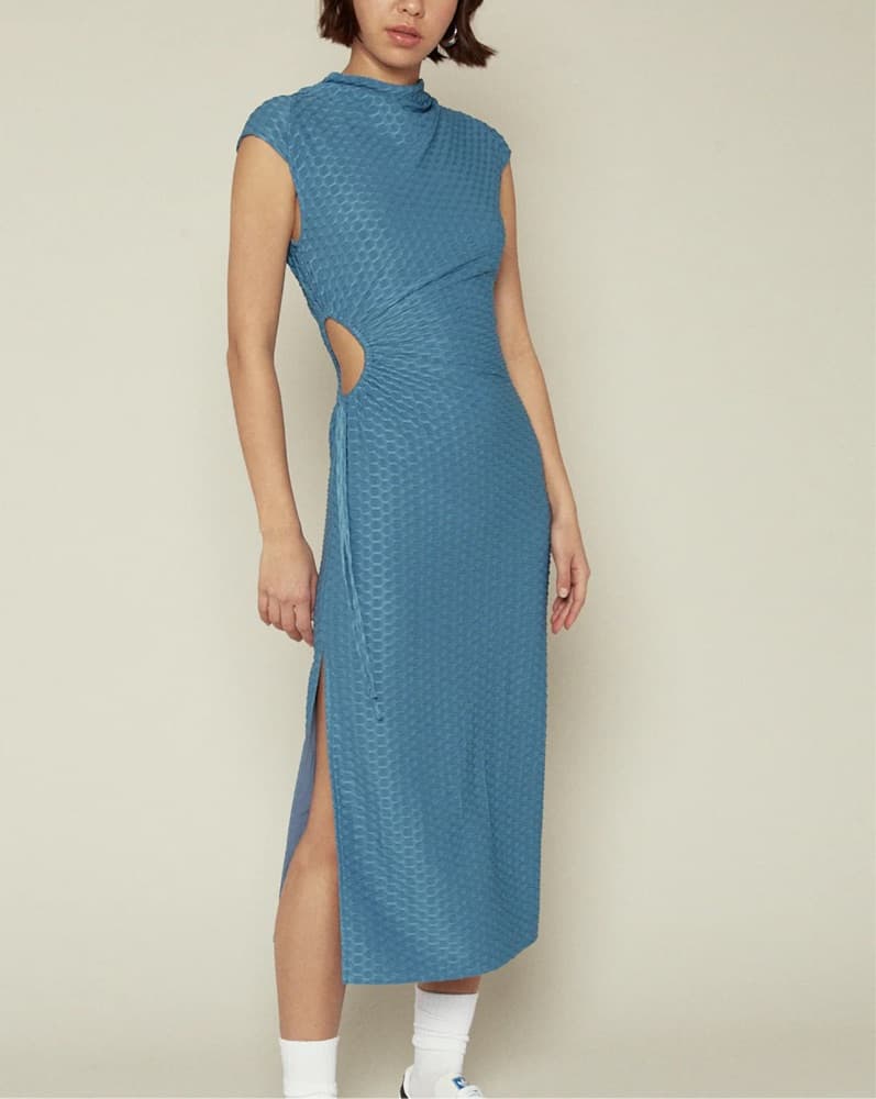 Blue Textured Midi Dress  - Image 1