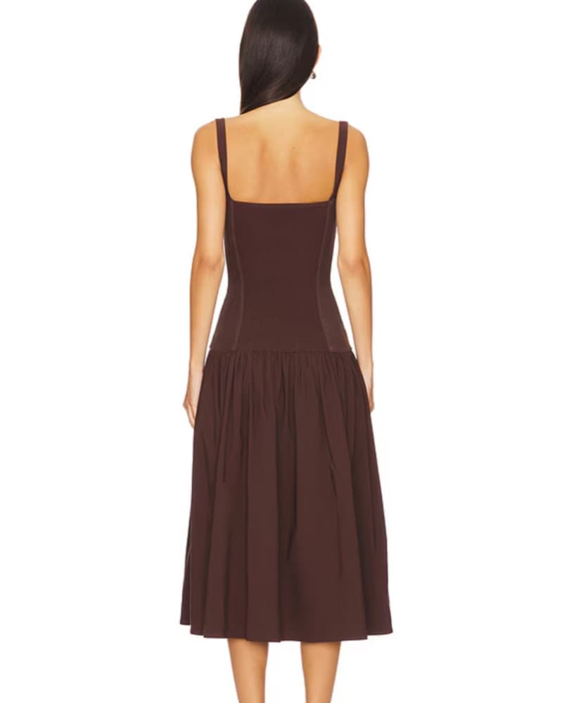 SMOCKED DROP WAIST MIDI DRESS IN MUTED E - Image 3