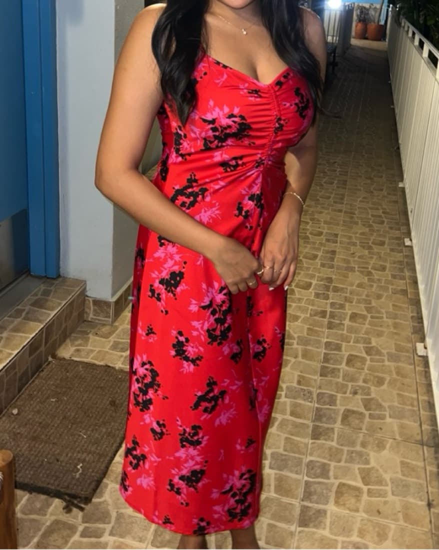 Red and Pink Satin Dress - Image 1