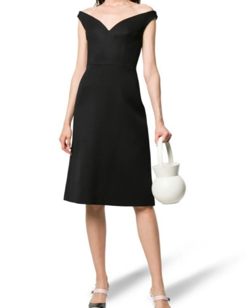 PRADA RUNWAY 2019 Off-Shoulder Wool Midi Dress - Image 1