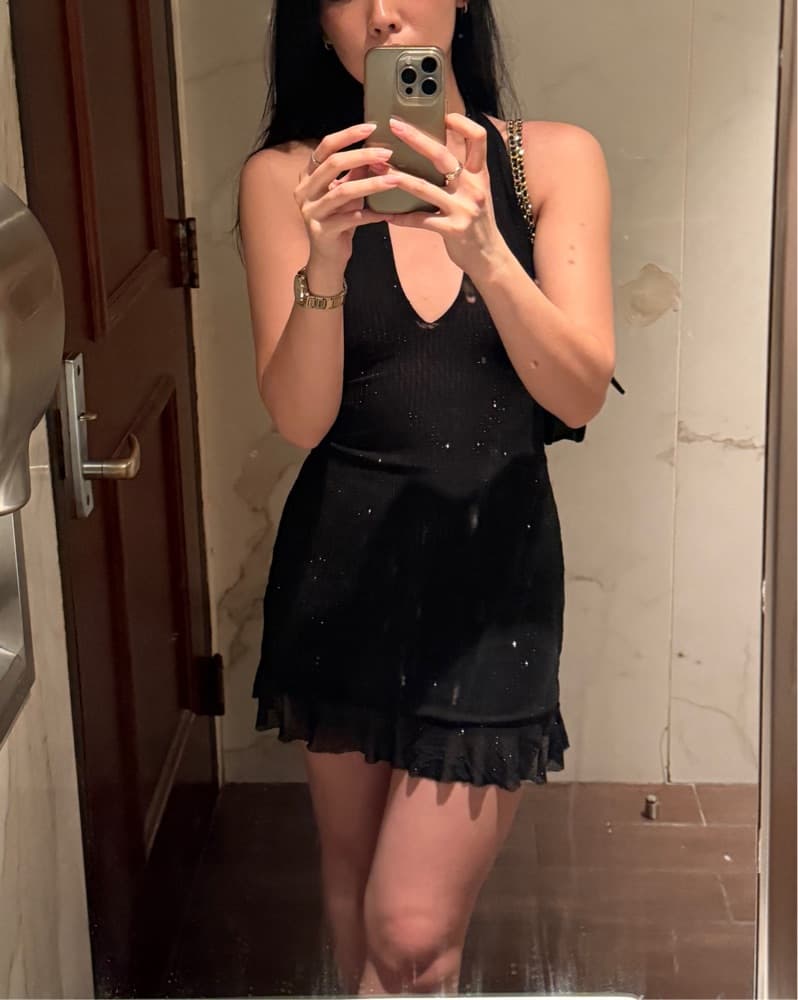 Peppermayo Black Sequin Halter Dress - Image 4