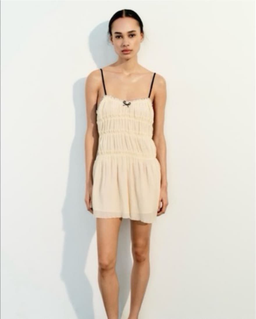 Zara Little Bow Textured Mini Dress - Image 1