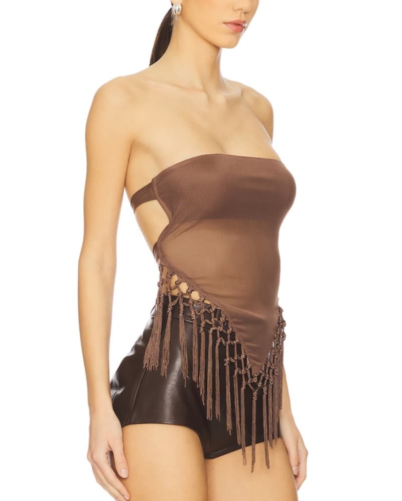 Fringe Embellished Strapless Romper - Image 2