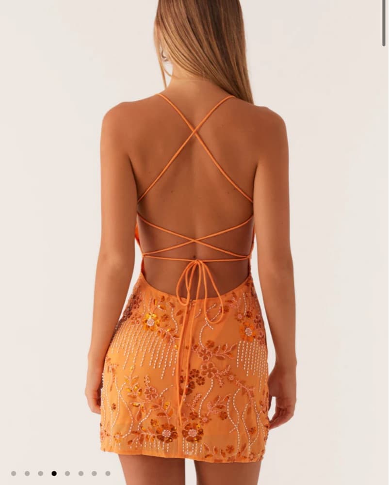 Orange Sequin Mini Dress - Image 3