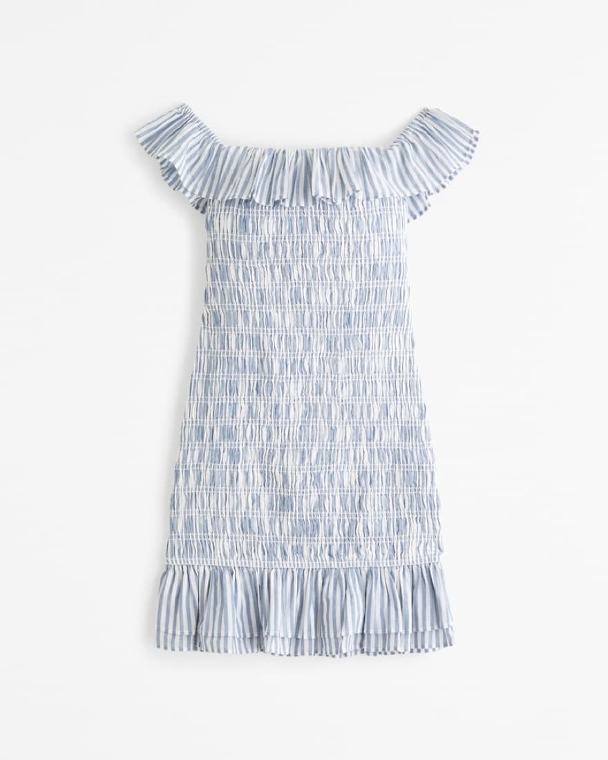 Blue Off-The-Shoulder Smocked Mini Dress - Image 1