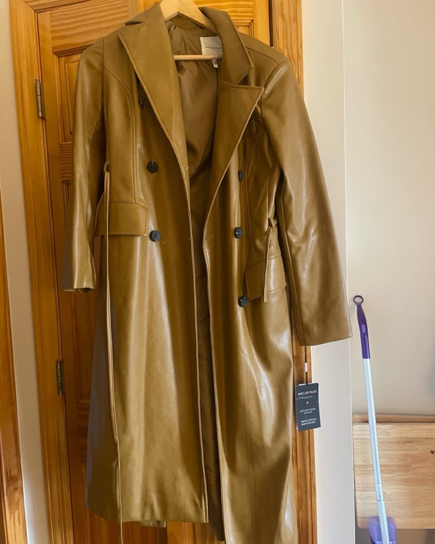 Tan Faux Leather Trench Coat - Image 1