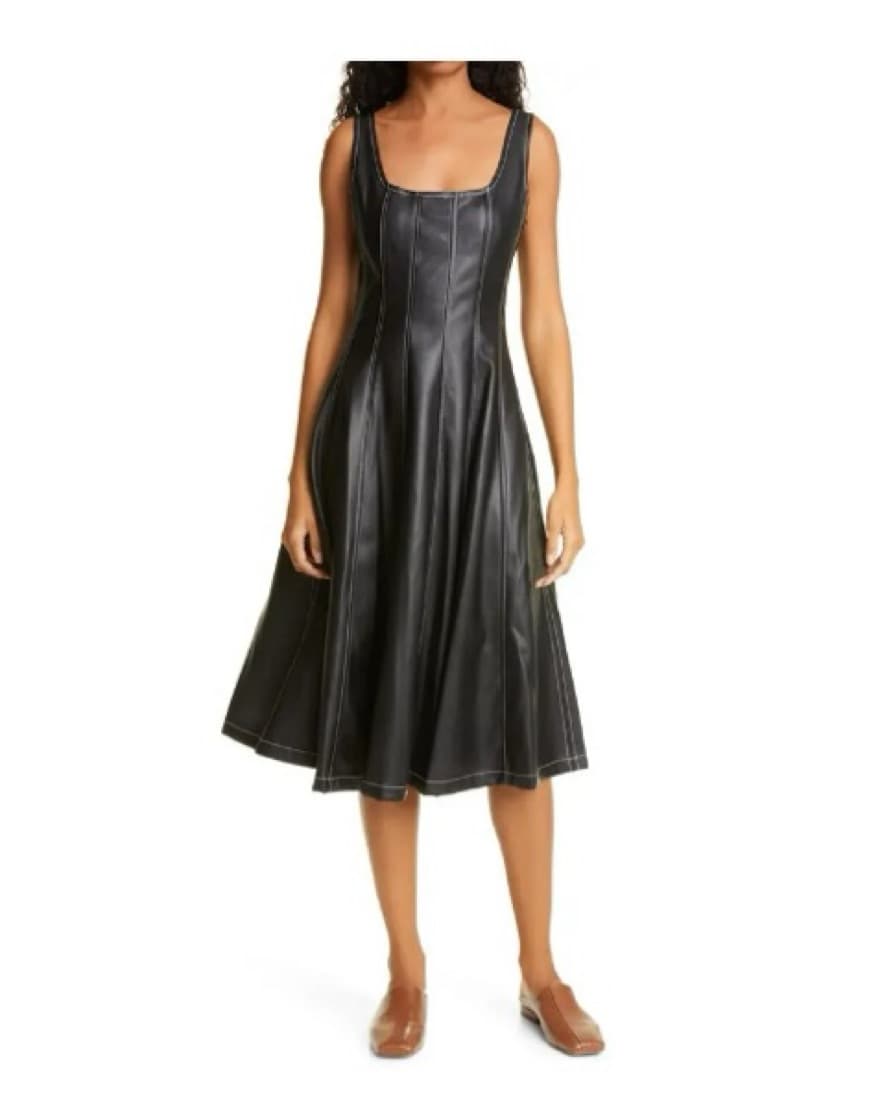 STAUD Wells Leather Midi Dress - Image 1