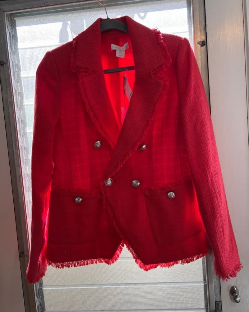 Vibrant Red Boucle Fringe Jacket - Image 2