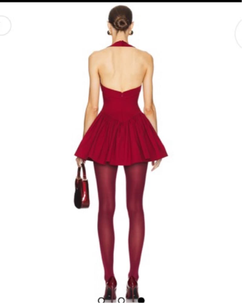 Helsa Faille Halter Mini Dress Red - Image 3