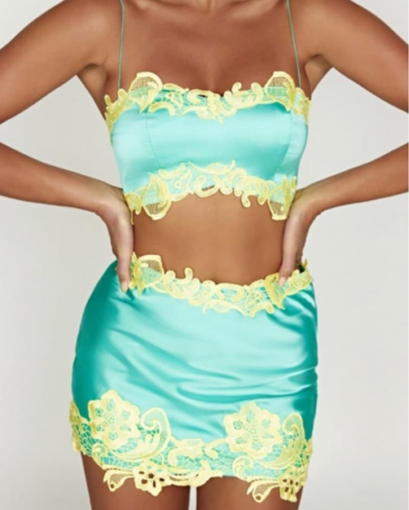 Meshki Blue Yellow Crop And Skirt Set  - Image 2