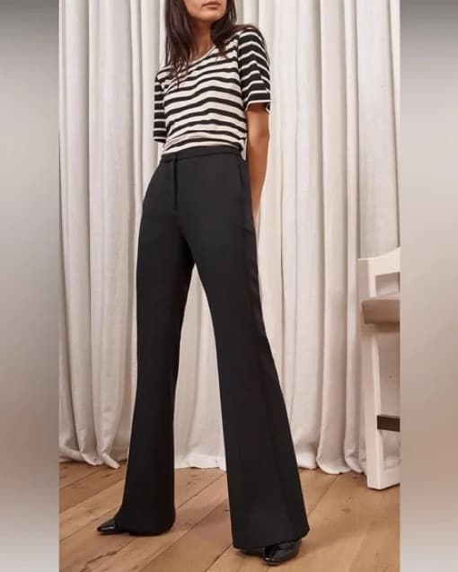 La Ligne Black Satin Striped Tuxedo Pant - Image 1