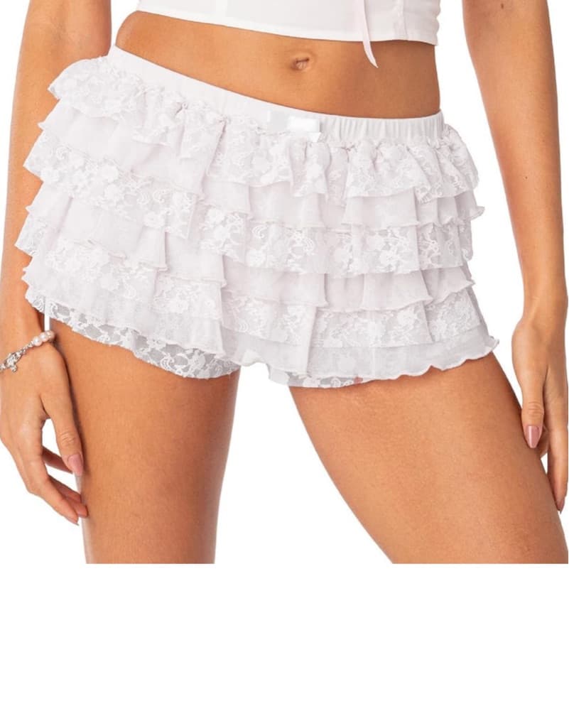 Lace Ruffle White Shorts  - Image 1
