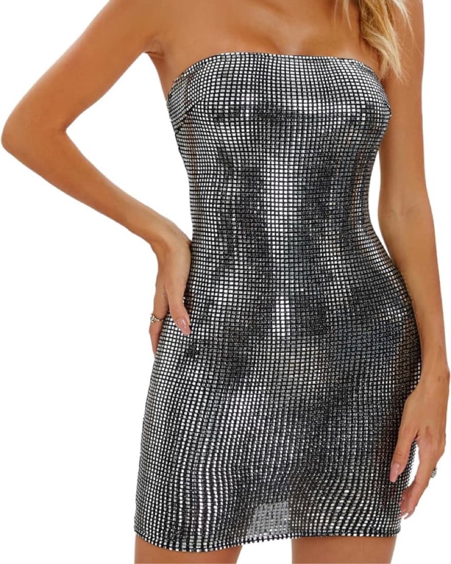 silver disco sequin metallic mini dress - Image 1