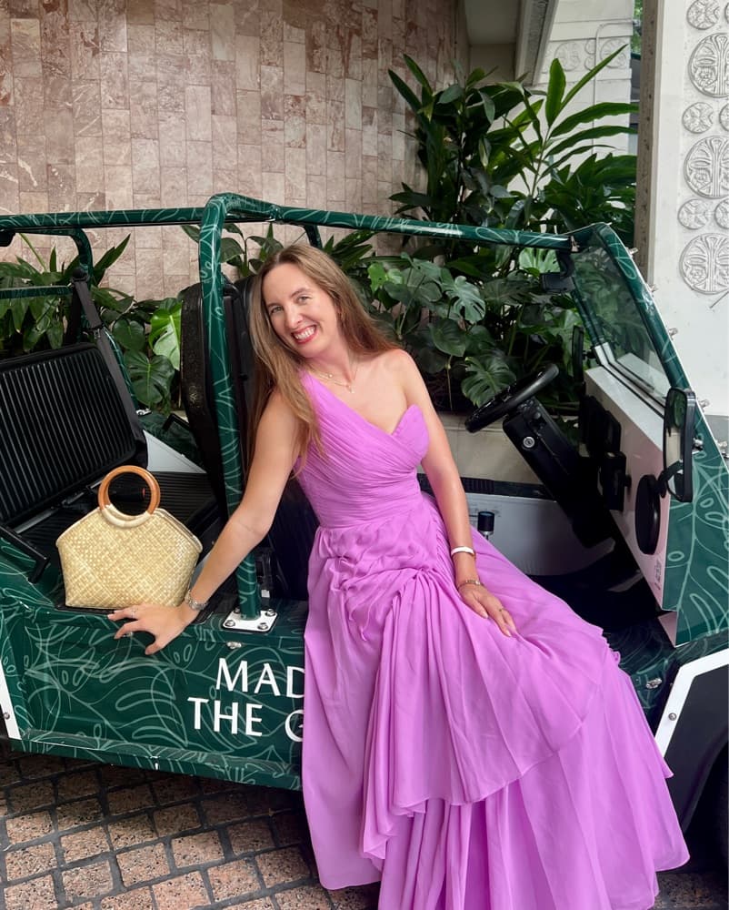 Vibrant Fuchsia Pleated Gown - Image 1