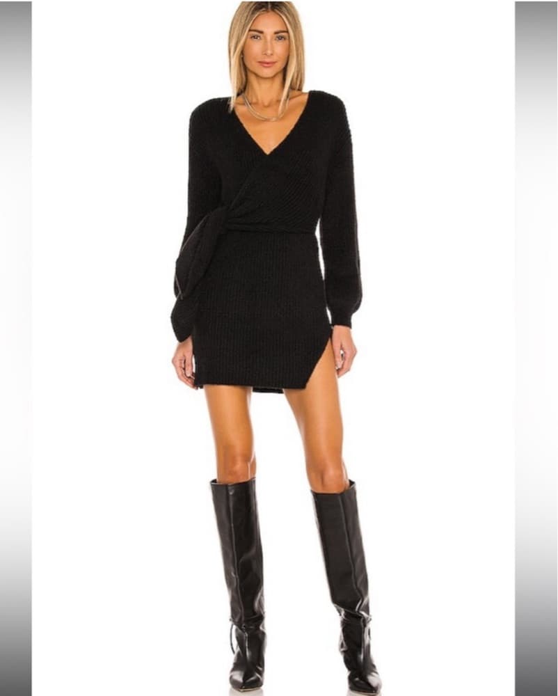 House Of harlow-Black Wrap Sweater Dress - Image 1