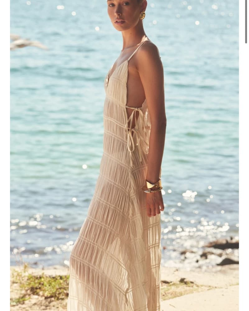 Ethereal Beige Fringe Maxi Dress - Image 3