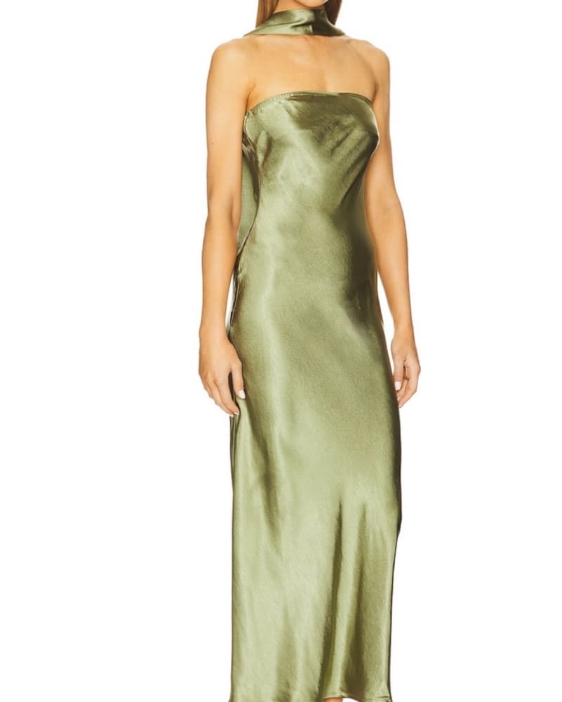 Angelina Neck Tie Maxi Dress In Olive - Image 2