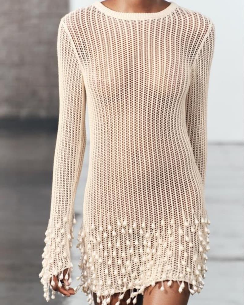Zara Knit Dress With Pearl Fringe  - Image 1