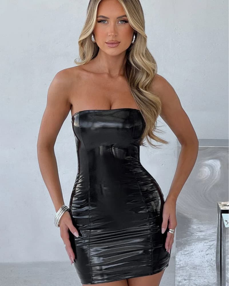 “Janet” PVC Bodycon Strapless Mini - Image 1