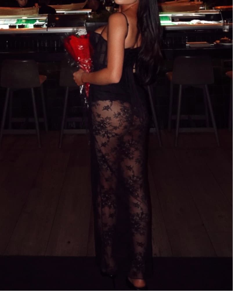 SKIMS Black Corset Lace Maxi Dress - Image 3
