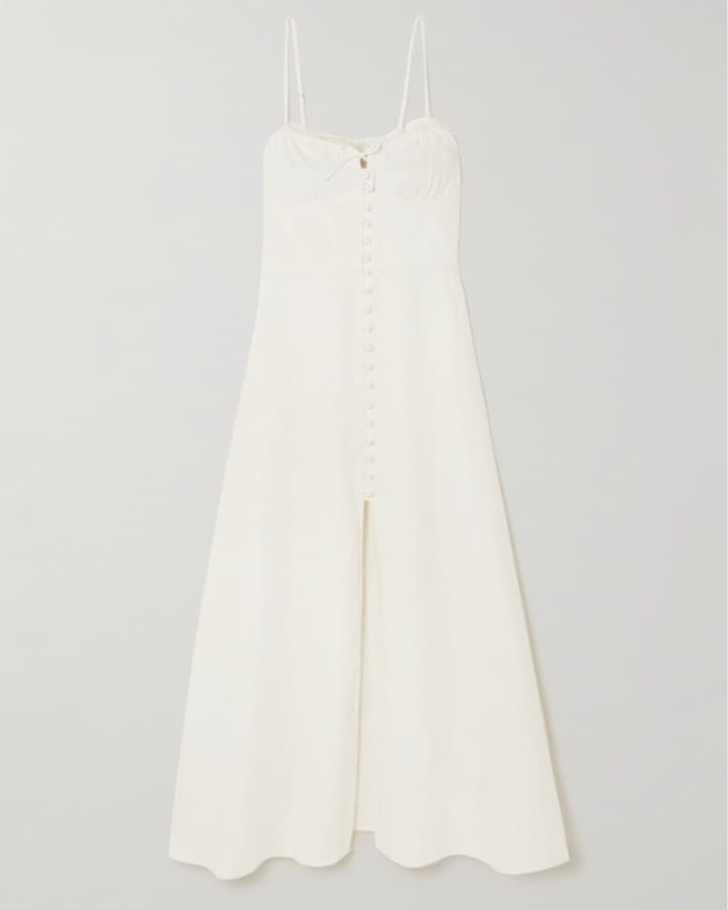 Linella Bow Embellished Linen Midi Dress - Image 1