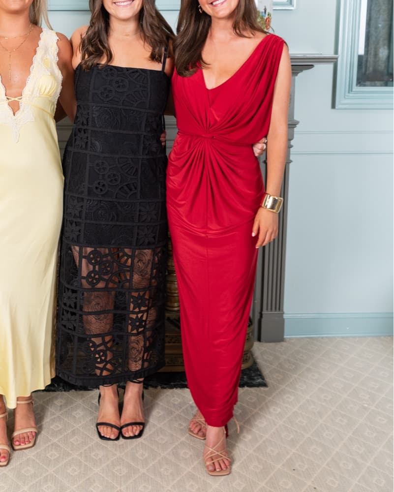 Misa Red Draped Maxi Dress - Image 2