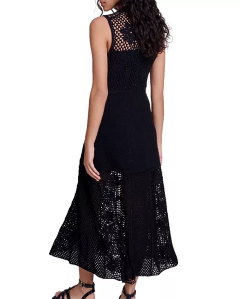 Maje Button Down Crochet Black Dress - Image 6