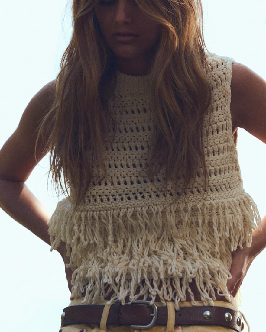 Textured Knit Top With Fringe - Image 2