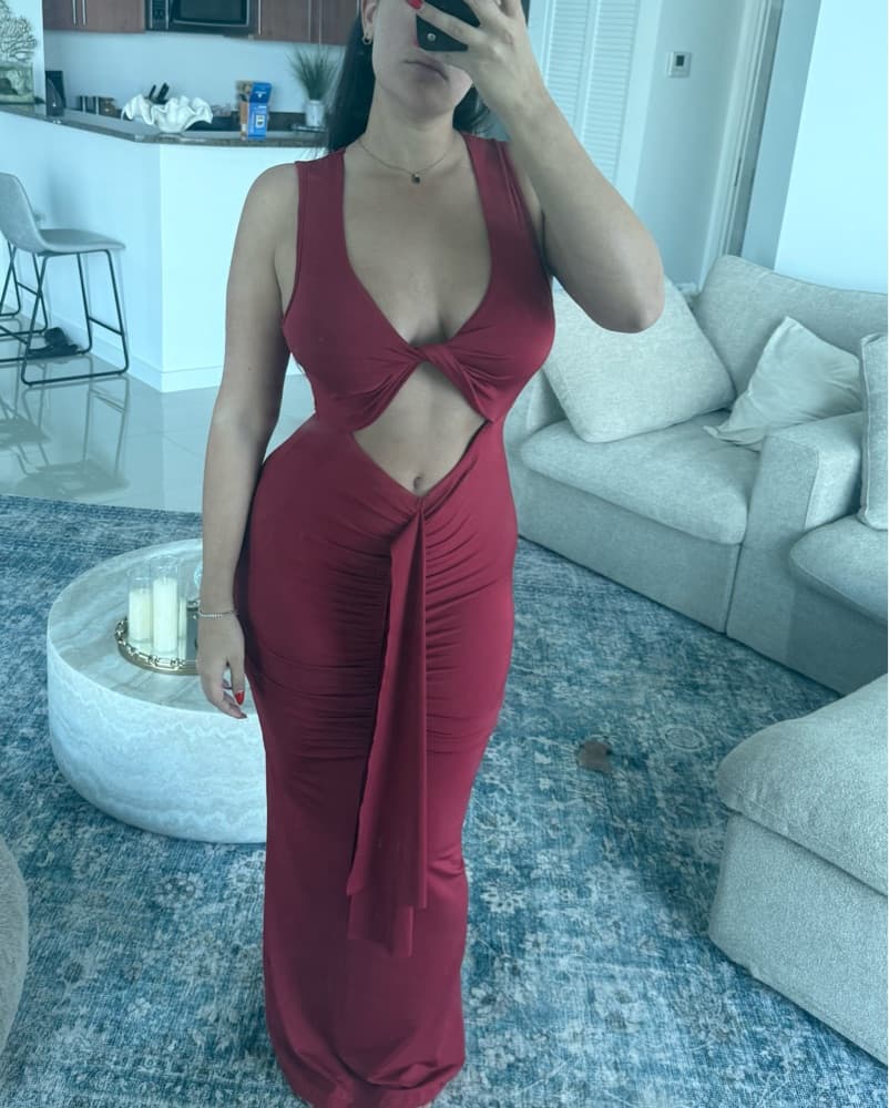Twisted Cut Out Red Dress - Image 4