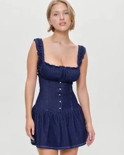 Chic Denim Dress with Ruffle Details - Image 2