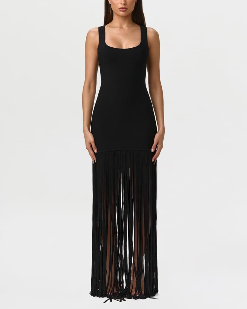 Naked Wadrobe Black Fringe Maxi Dress - Image 2