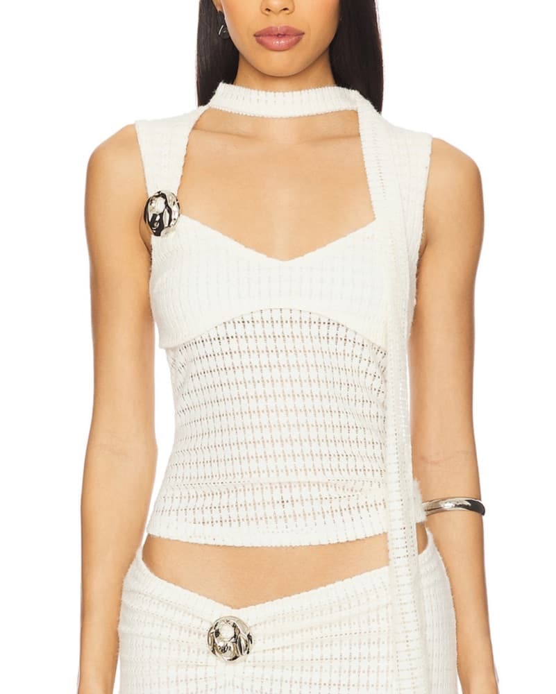 Cream Ribbed Knit Top - Image 1