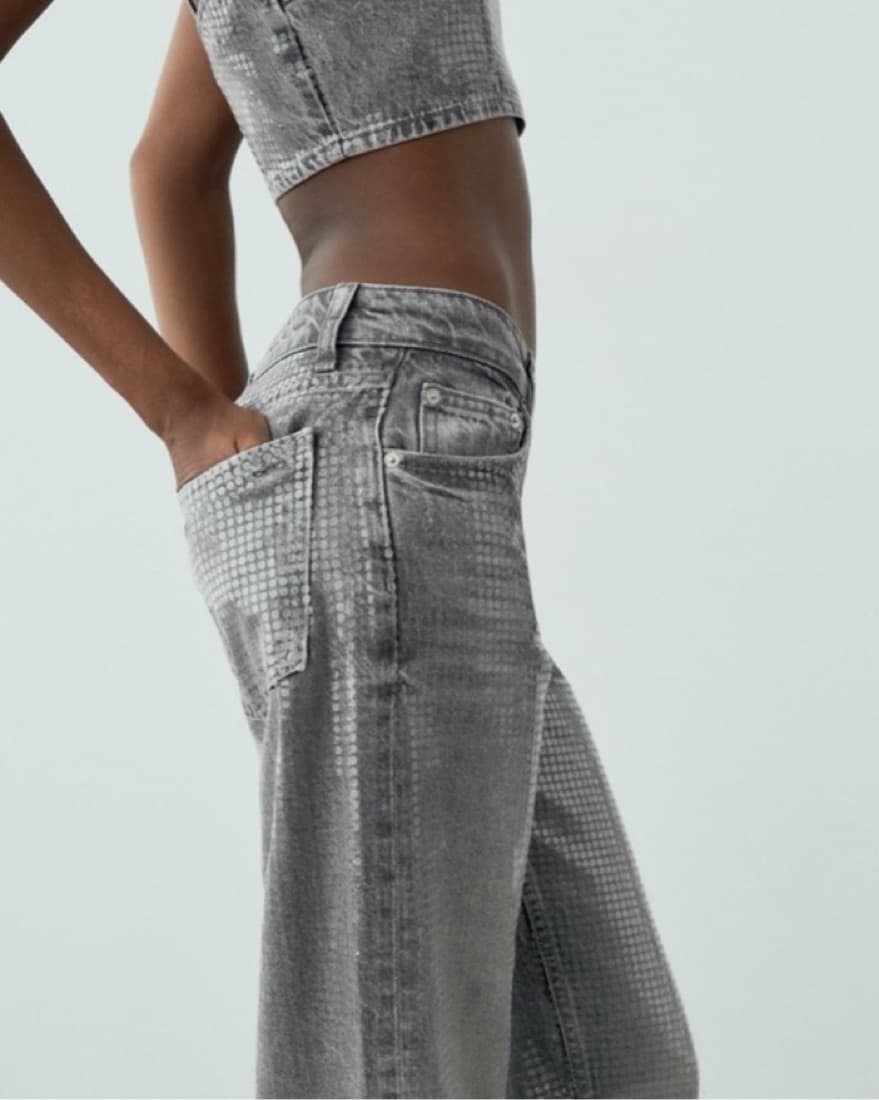 Mid Rise Wide Leg Sequin Foil Jeans - Image 2
