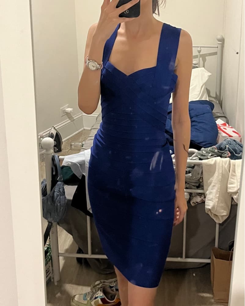 Herve Leger Blue Bandage Dress - Image 2