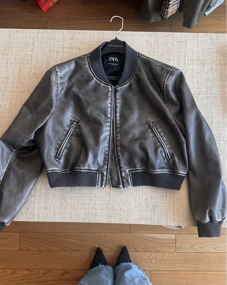 Brownish Leather Bomber Jacket - Image 1
