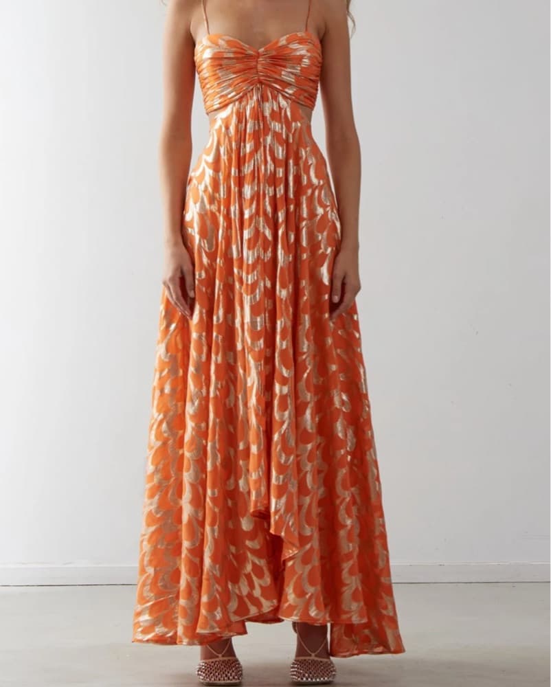Orange Ikat Print Cutout Maxi Dress - Image 1