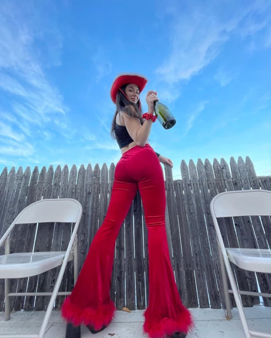 Red Velour Flare Pants - Image 1