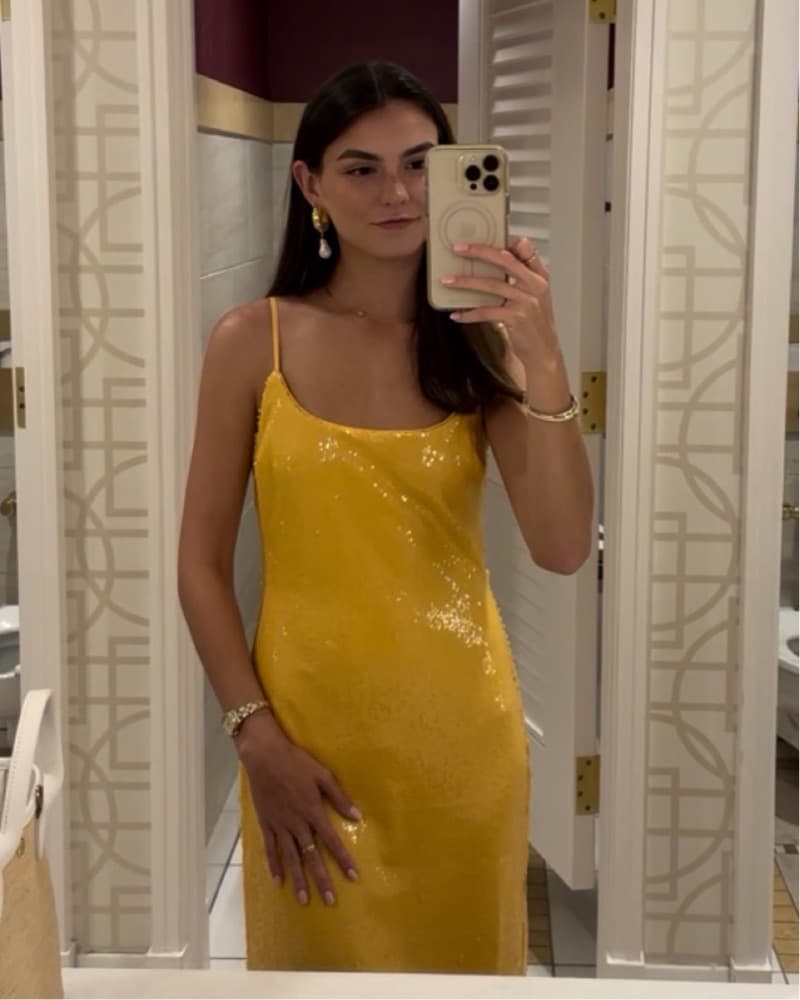 Yellow Sequin Reformation Mariska Dress - Image 4