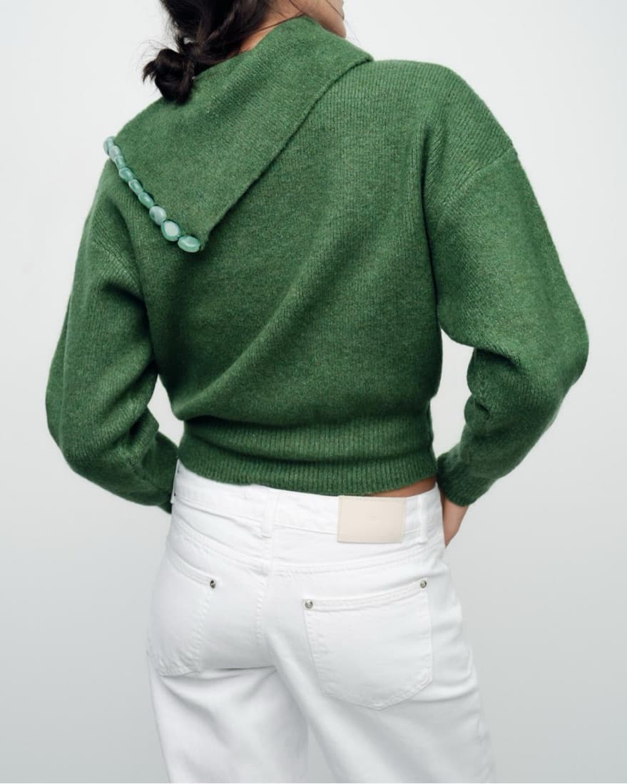 Green One Shoulder Sweater With Gems - Image 3