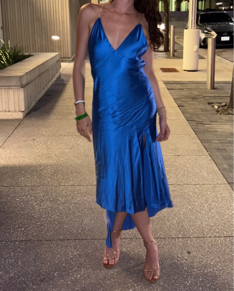 Alice + Olivia Blue Satin Chain Dress - Image 4